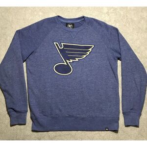 St Louis Blues Hockey NHL '47 Big Logo Blue Crewneck‎ Sweatshirt Medium
